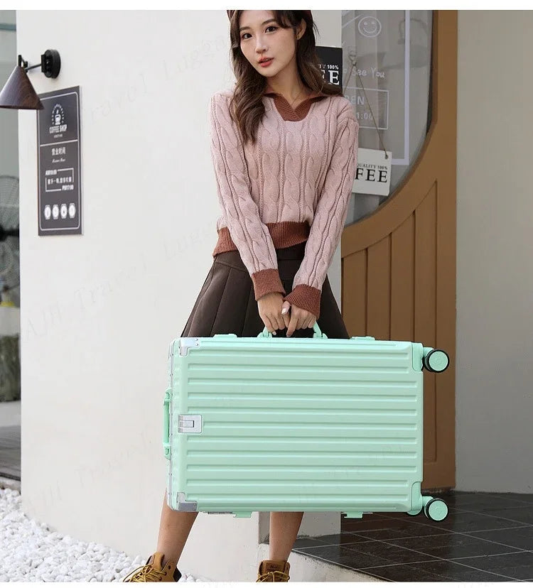 Travel Suitcase with USB Cup Holder, Aluminum Frame