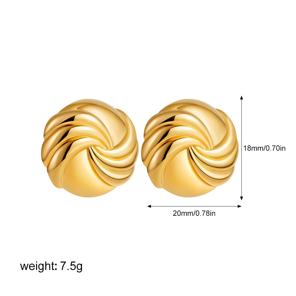 Gold Plated Textured Knot Twisted Geometric Stud Earrings