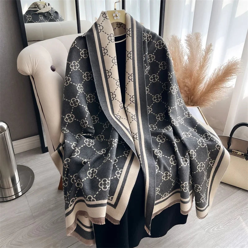 Luxury Brand Printed Winter Scarf Double Sided Cashmere Thick Warm