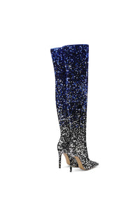 tight sequined thigh boots, gradient