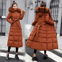 Long Fox Fur Bow Warm Down Coat