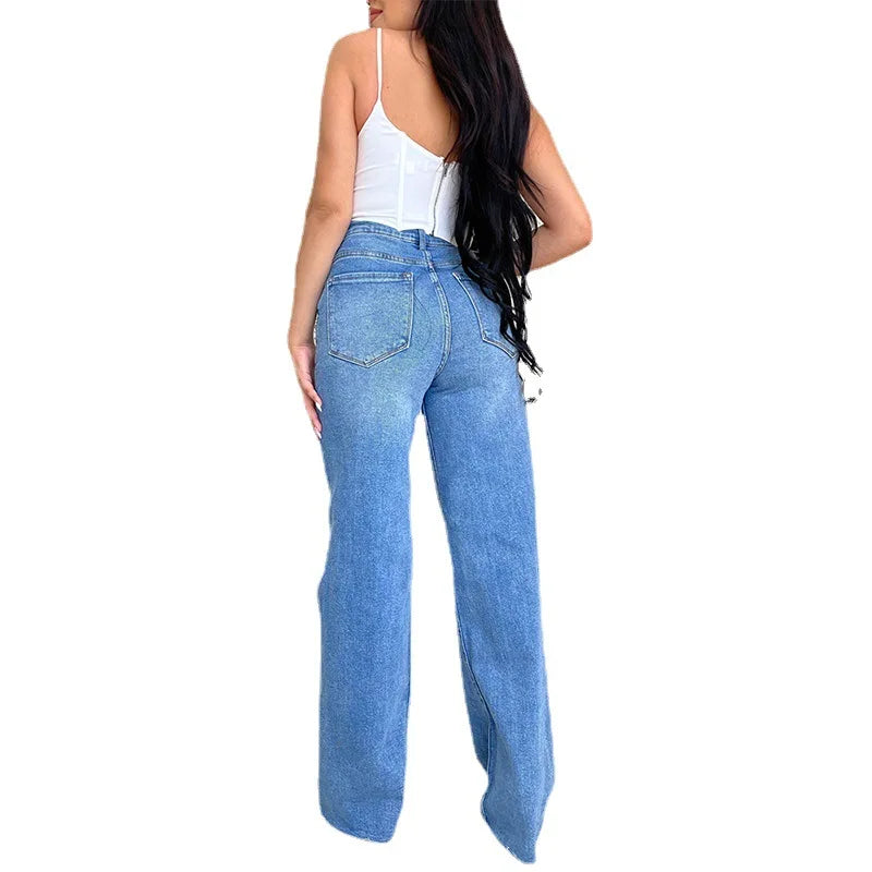 Jeans Wide Leg Pants Wash Holes