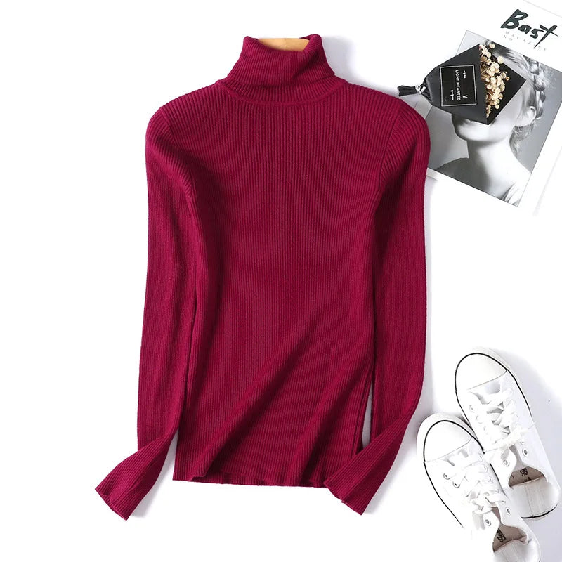 Long sleeve turtleneck knitted sweater