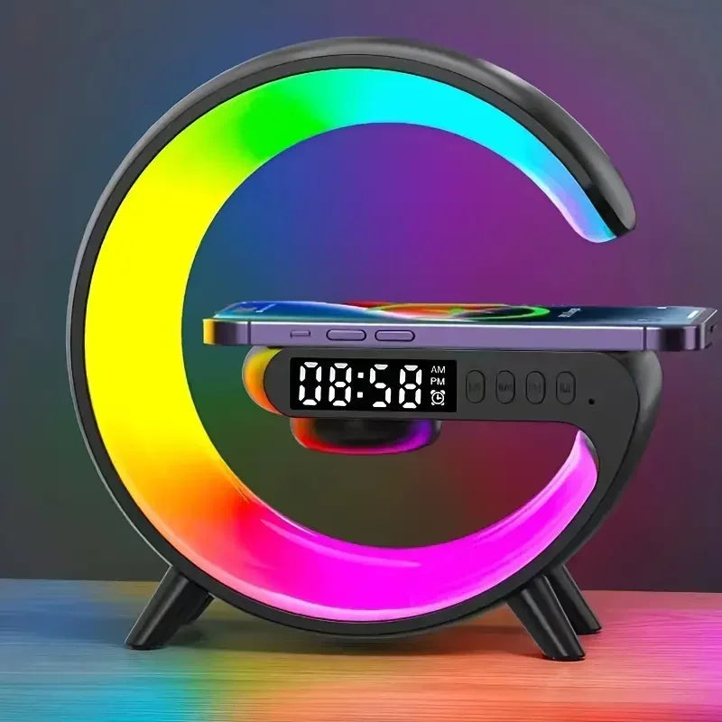 Multifunctional Wireless Charger Stand with RGB Light Alarm Clock Speaker