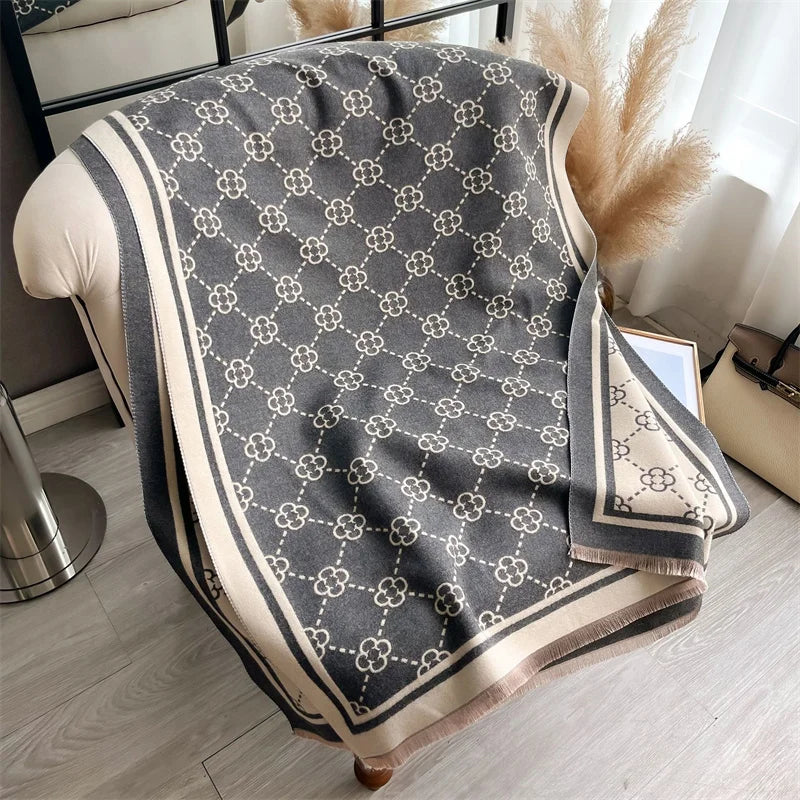 Luxury Brand Printed Winter Scarf Double Sided Cashmere Thick Warm