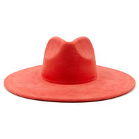 Suede fedora hat with heart shaped top, 3.75" brim