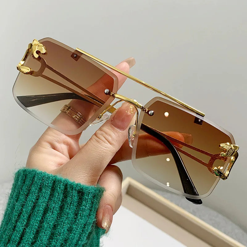 Trendy rectangular rimless sunglasses