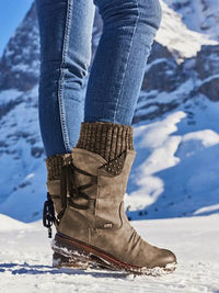 Lace-up side zip snow boots