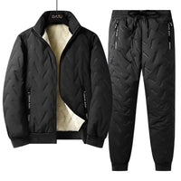 Thick and warm winter tracksuit in lambswool lined with fleece, jacket + pants