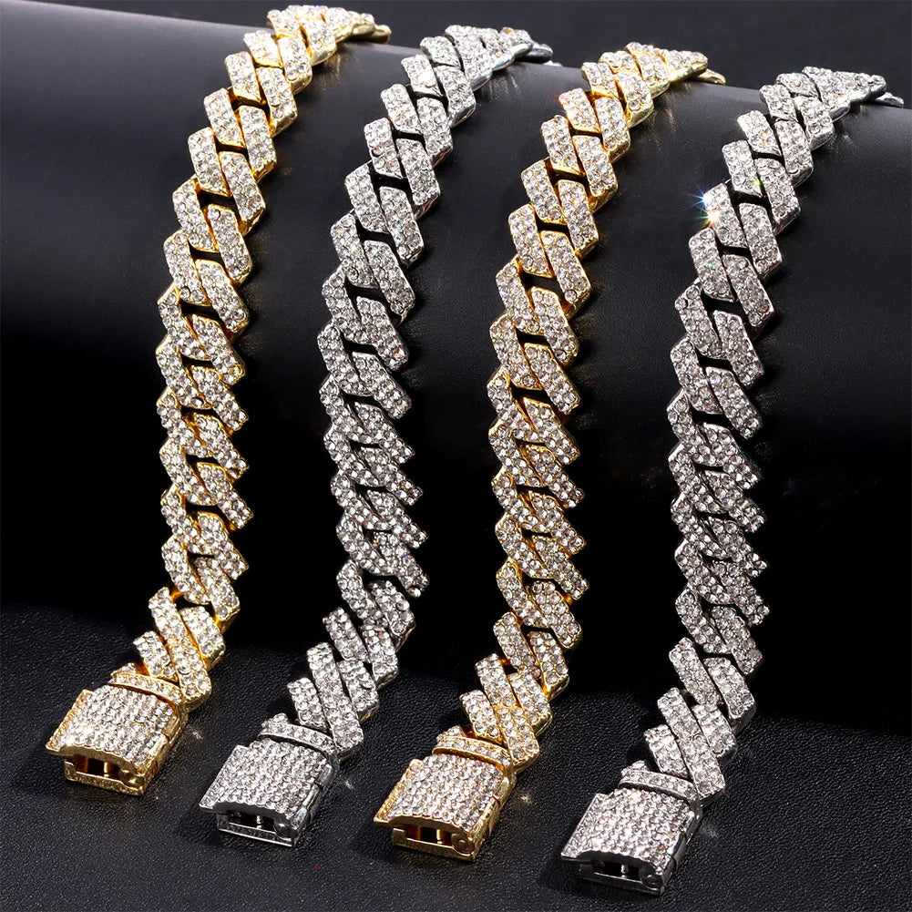 Necklace+Watch+Bracelet Iced Out Watch For Men Hip Hop 14MM Prong