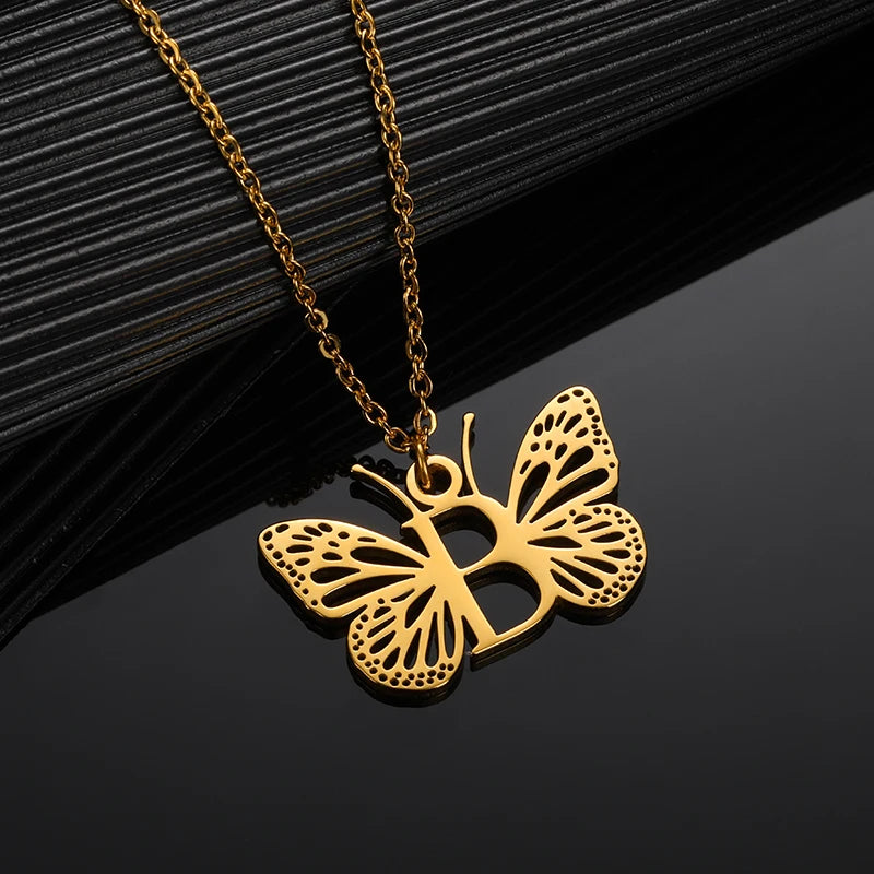 A - Z Initial Letter Collar Butterfly Necklace For WomenAzizaK