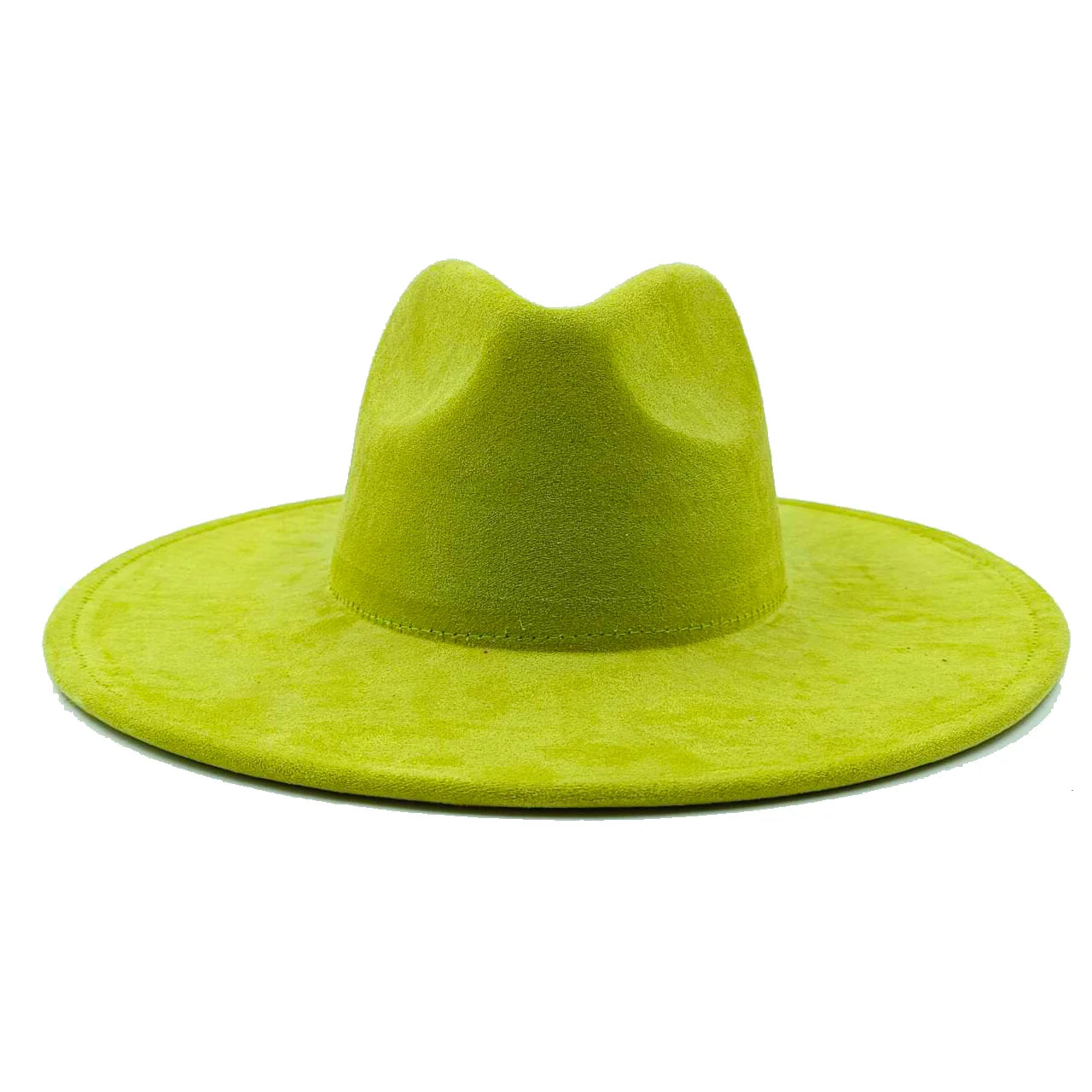 Suede fedora hat with heart shaped top, 3.75" brim