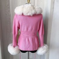 elegant knitted sweater with faux fox fur collar, fur coat