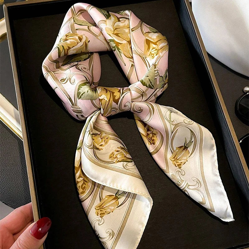 Square silk scarf with flowers