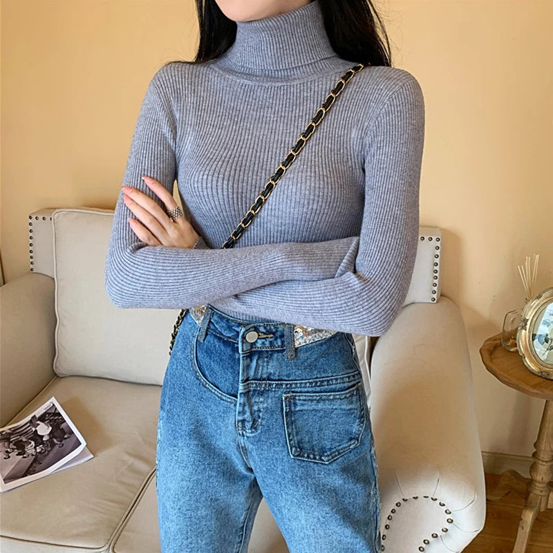 Long sleeve turtleneck knitted sweater