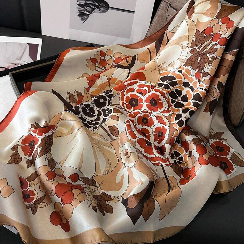 Square silk scarf with flowers