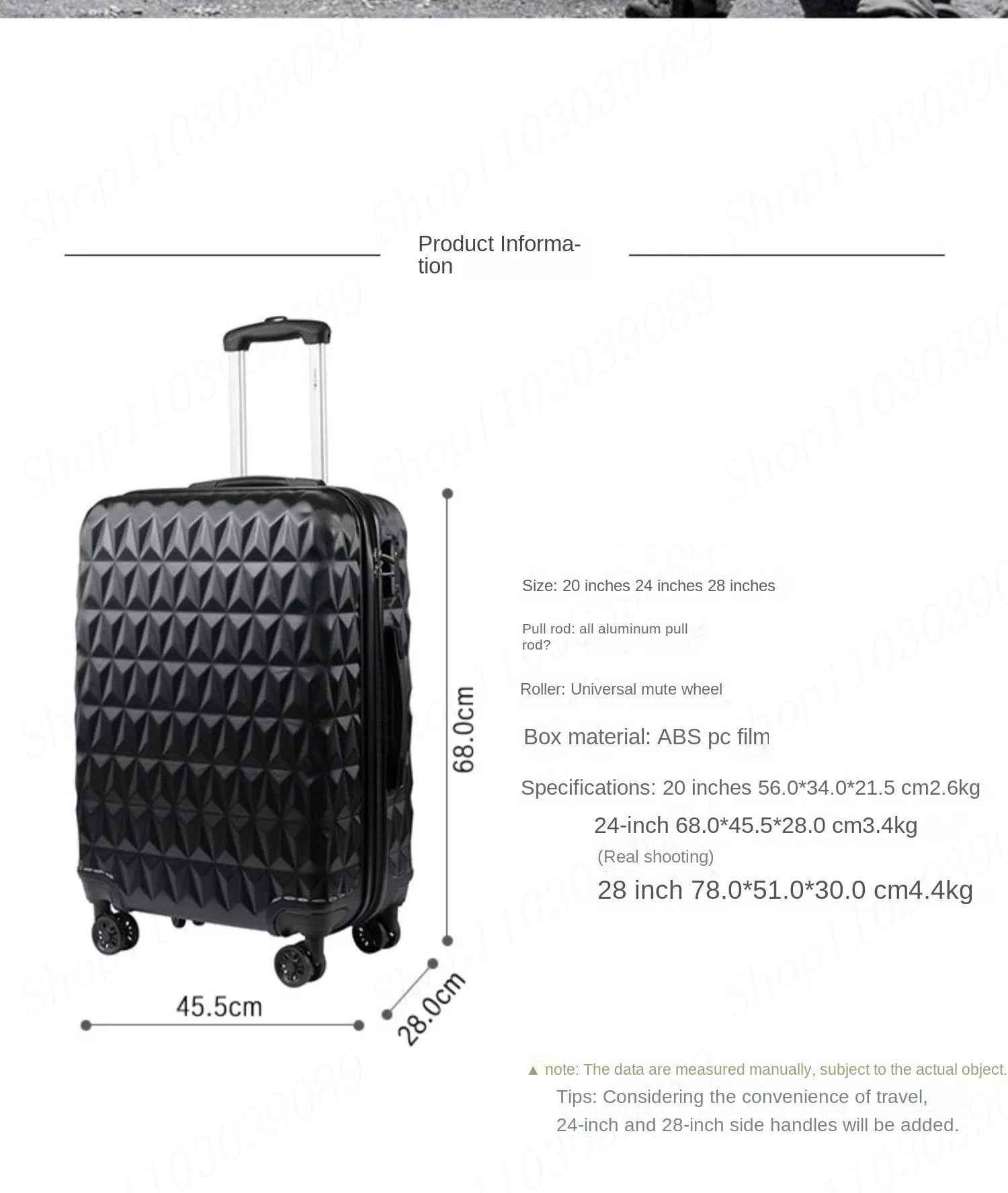 Rolling travel suitcase