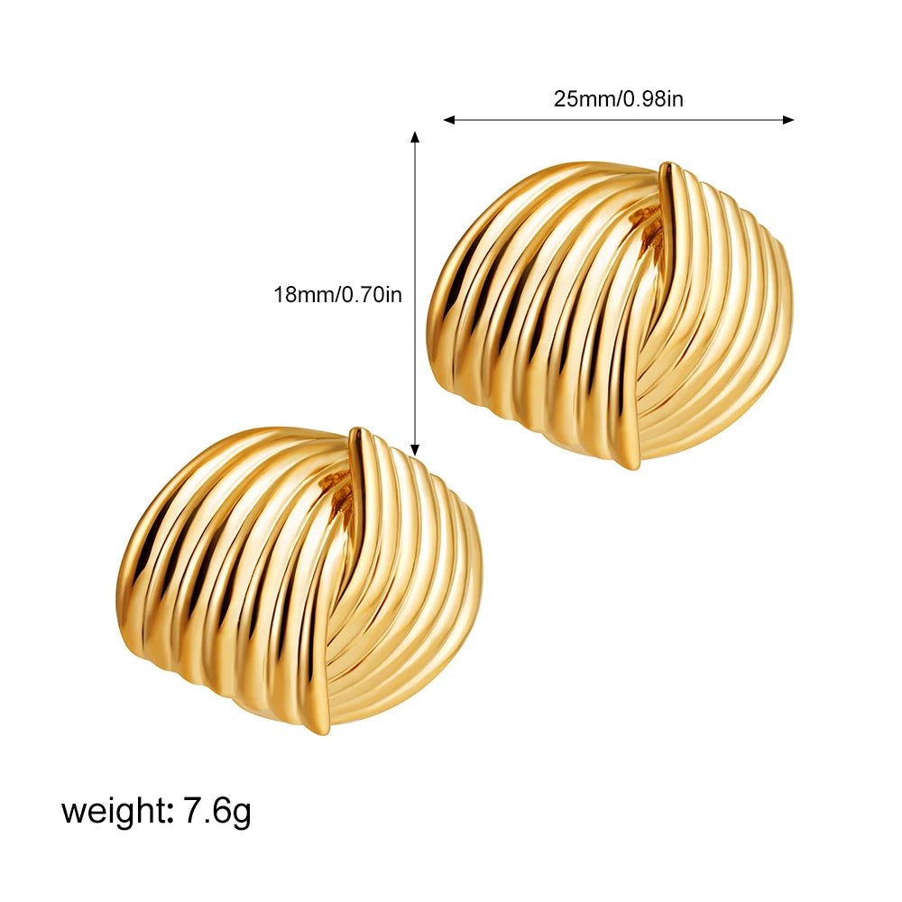 Gold Plated Textured Knot Twisted Geometric Stud Earrings