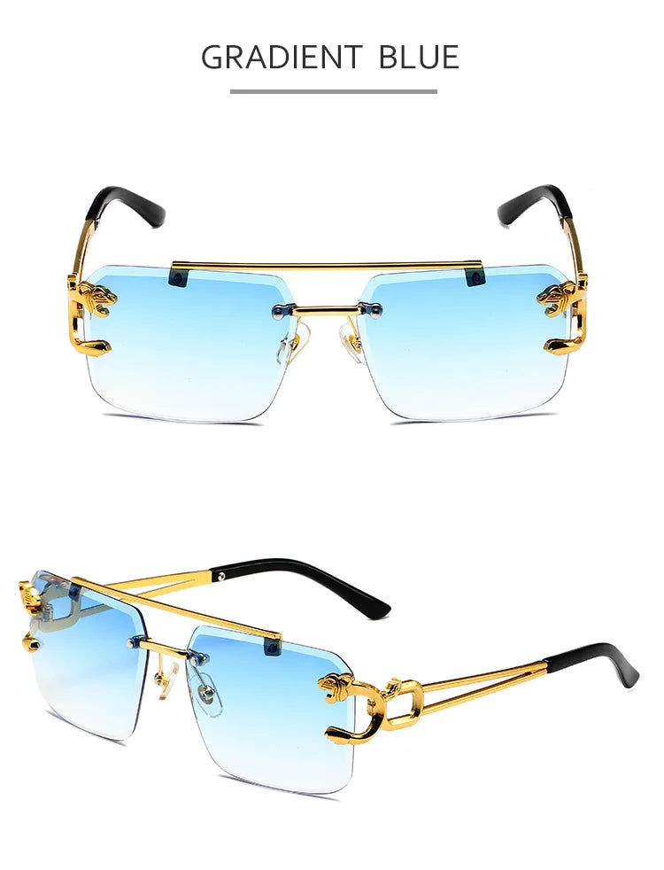 Trendy rectangular rimless sunglasses