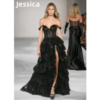 Luxurious Black Sequin Prom Dress with Lace Embroidery