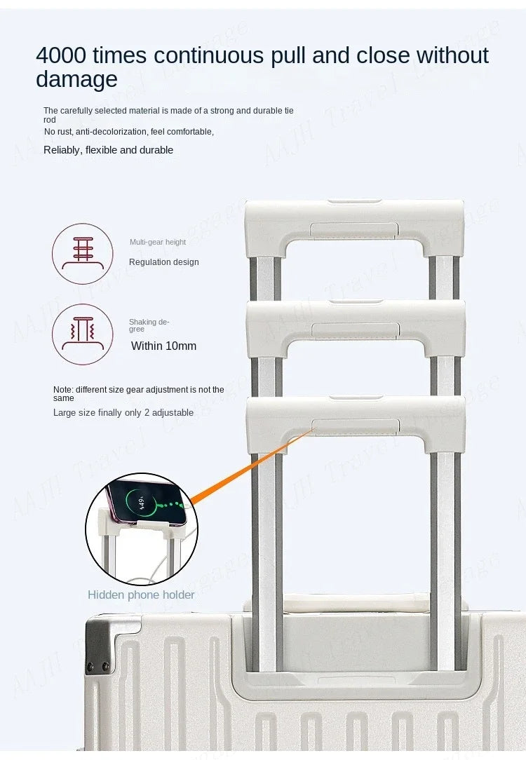 Travel Suitcase with USB Cup Holder, Aluminum Frame