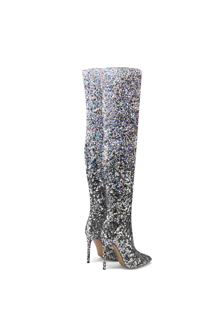 tight sequined thigh boots, gradient