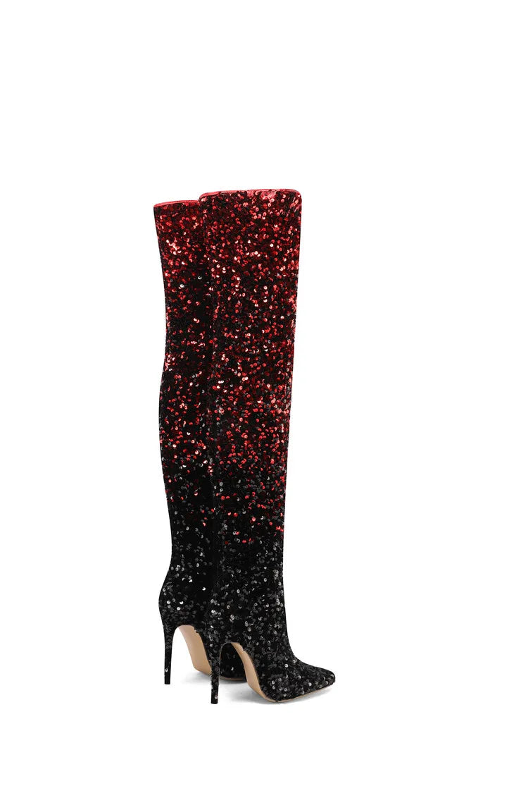 tight sequined thigh boots, gradient