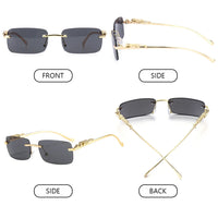 Rimless Square Sunglasses Retro Designer Gold Leopard Style Lenses