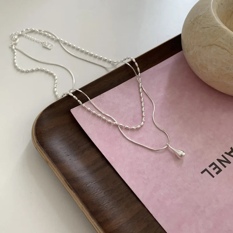 XIYANIKE Minimalist double layer water drop pendant necklace