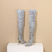 tight sequined thigh boots, gradient