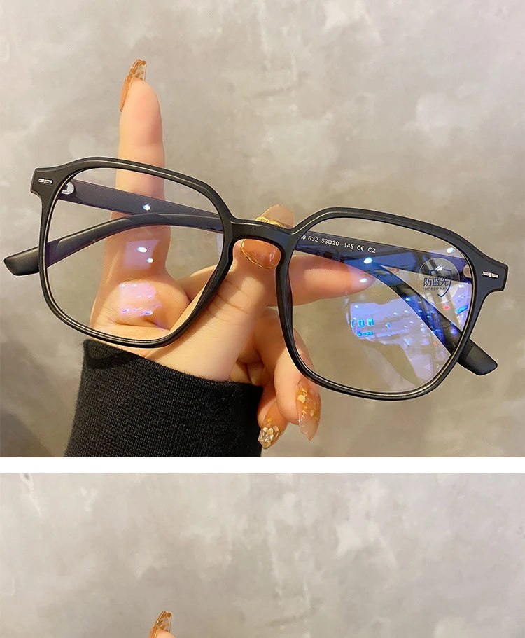 Square polygonal frame Plain glasses with blue membrane