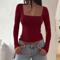 Stylish Solid T-shirt Long Sleeve Casual Versatile