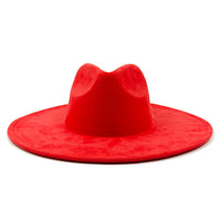 Suede fedora hat with heart shaped top, 3.75" brim