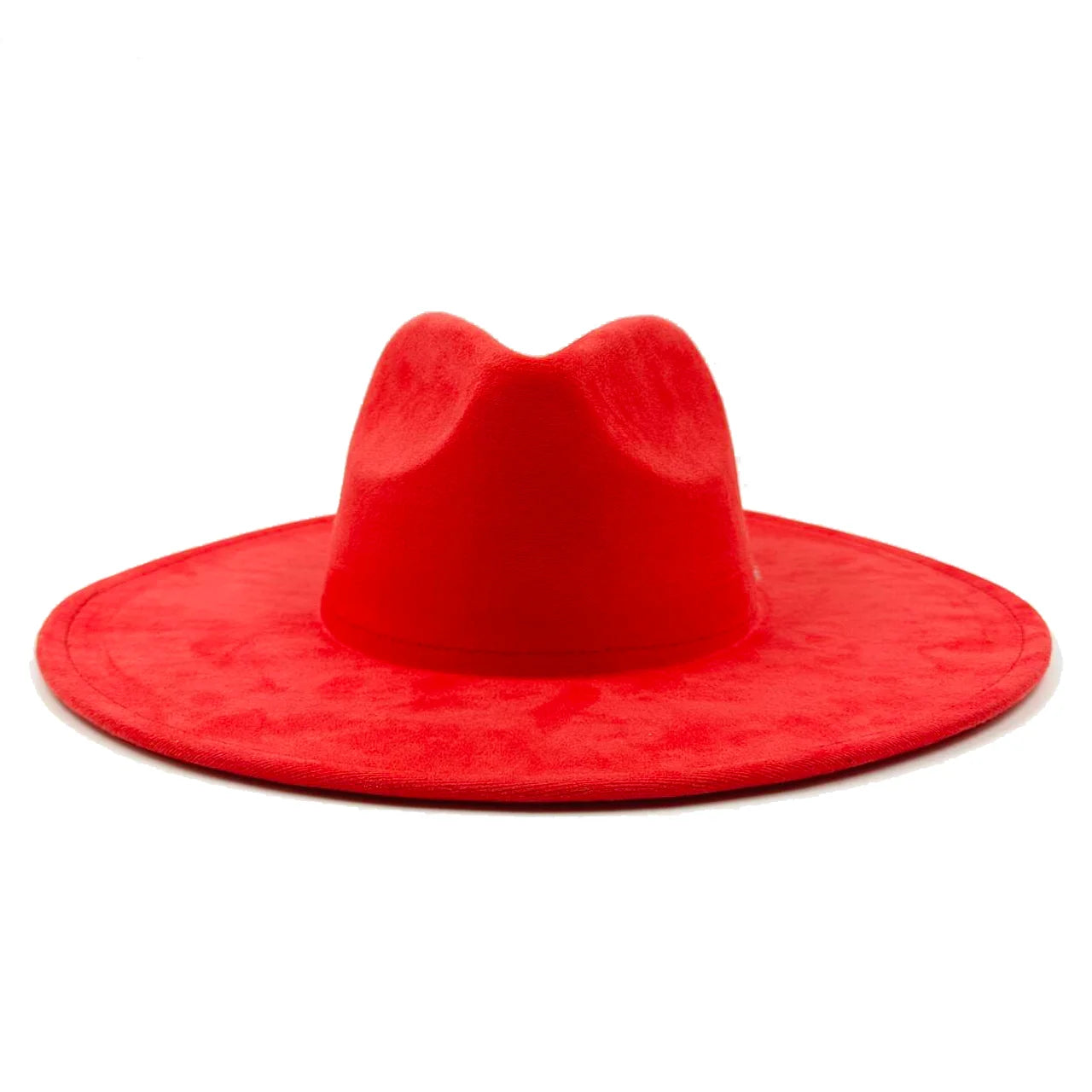 Suede fedora hat with heart shaped top, 3.75" brim