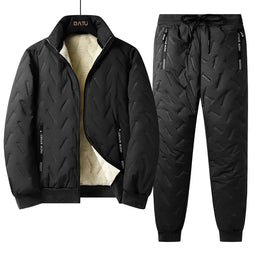 Thick and warm winter tracksuit in lambswool lined with fleece, jacket + pants