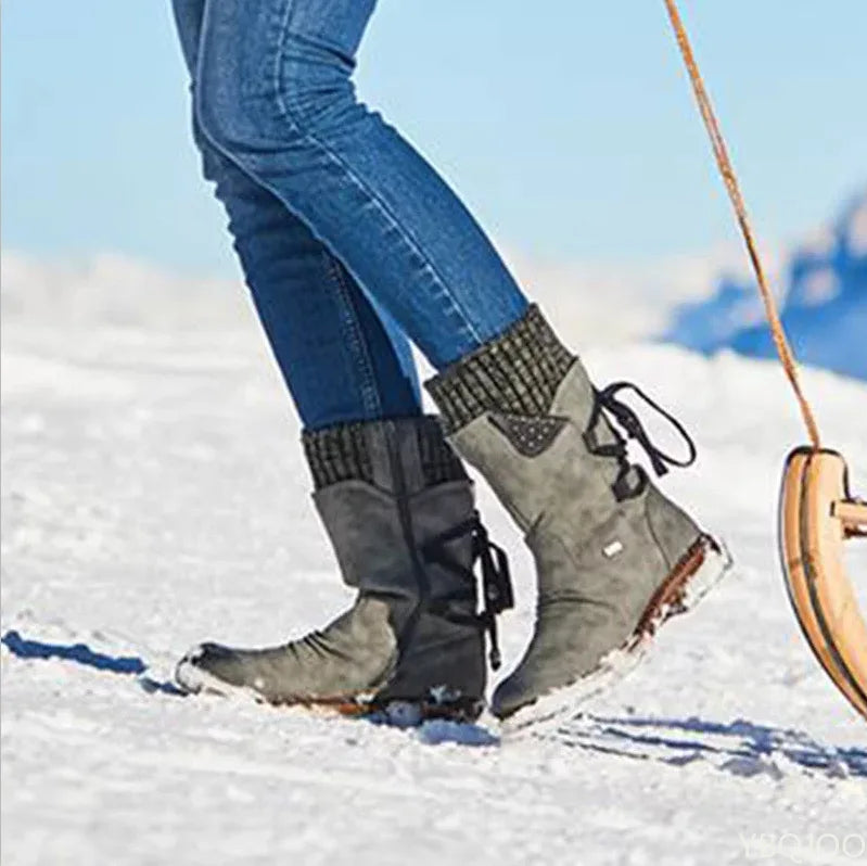 Lace-up side zip snow boots