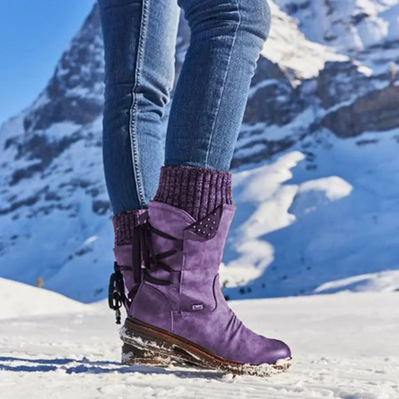 Lace-up side zip snow boots