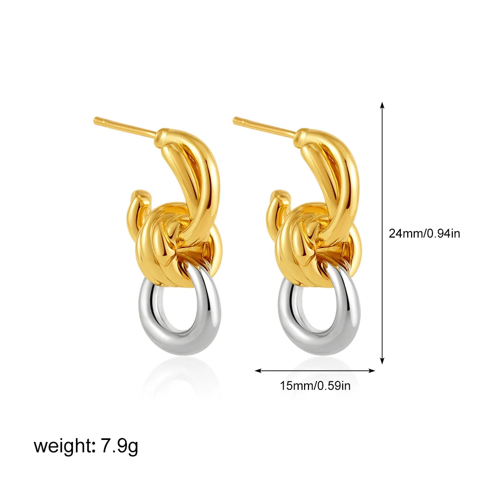 Gold Plated Textured Knot Twisted Geometric Stud Earrings