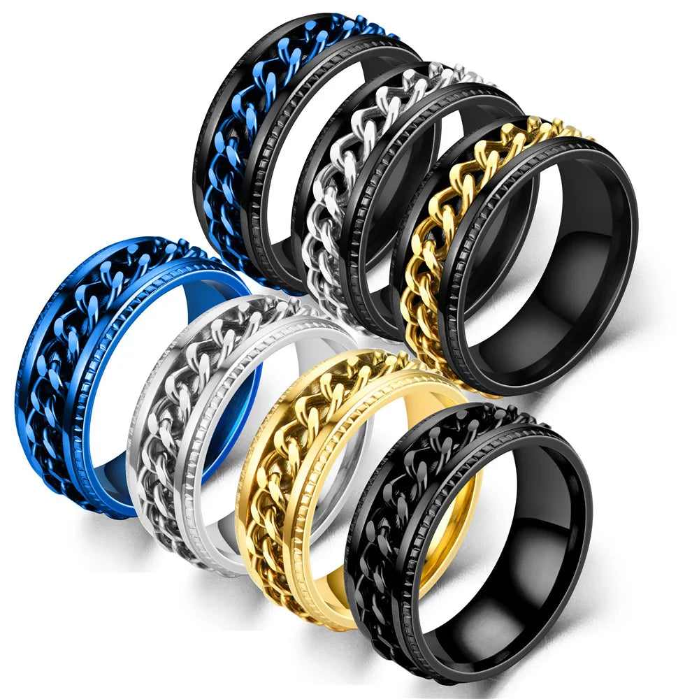 Fashion 8mm Spinner Ring For Men Women Stainless Steel Cuban Chain Spinner Fidget Band Release Anxiety Rings Jewelry Wholesale