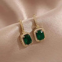 Luxury Green Emerald Square Stud Earrings