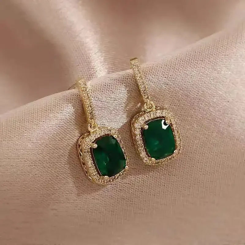 Luxury Green Emerald Square Stud Earrings