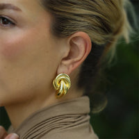 Gold Plated Textured Knot Twisted Geometric Stud Earrings