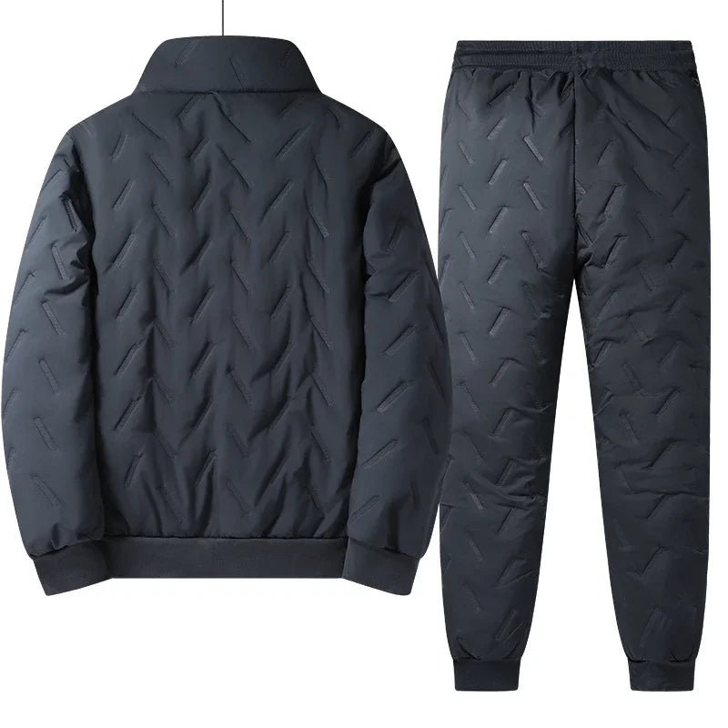 Thick and warm winter tracksuit in lambswool lined with fleece, jacket + pants