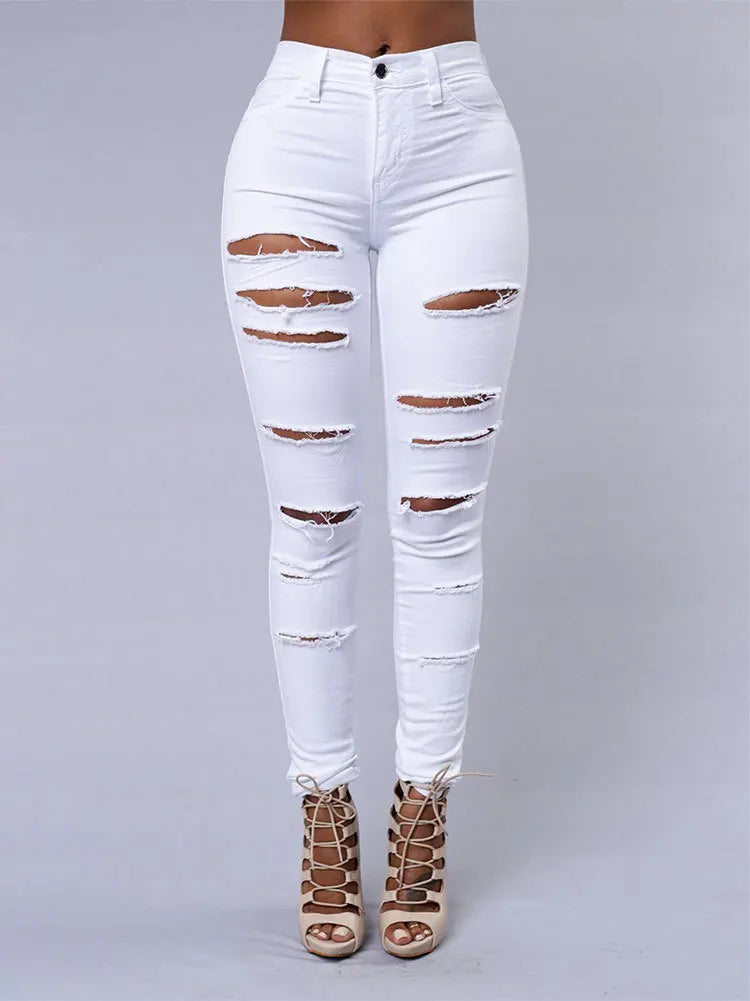 black and white ripped elastic jeans