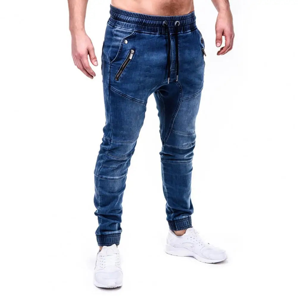 Jeans d'été pour hommes, jeans moto, jeans skinny, poches tendance, pantalon crayon en denim, pantalon en denim noué à la cheville