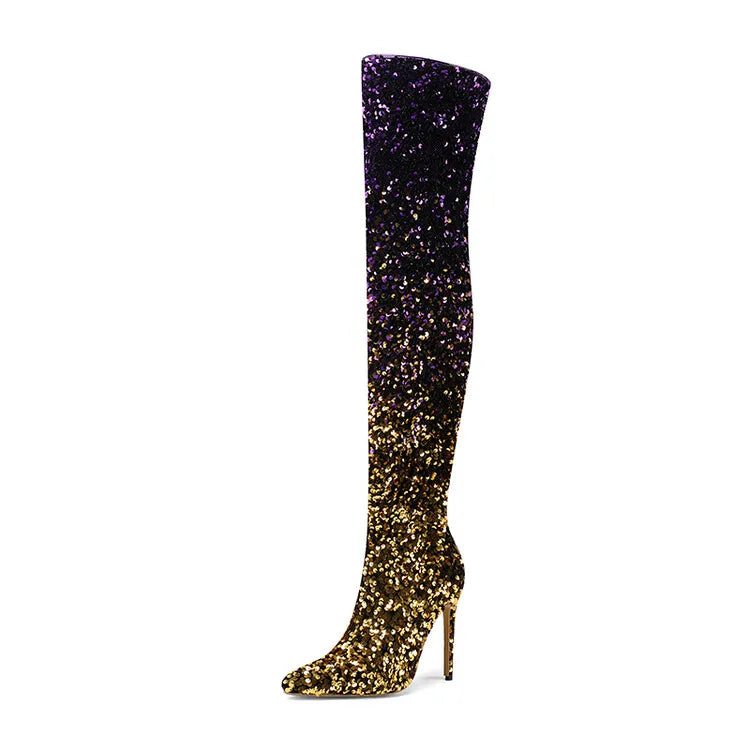 tight sequined thigh boots, gradient