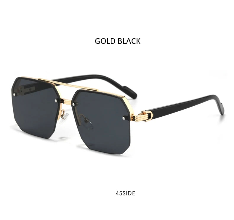 Retro Oversized Double Bridge Metal Sunglasses UV400