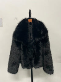 fur turn-down collar coat long sleeve cardigan