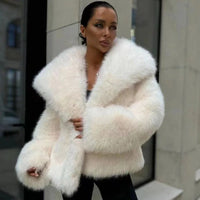 fur turn-down collar coat long sleeve cardigan