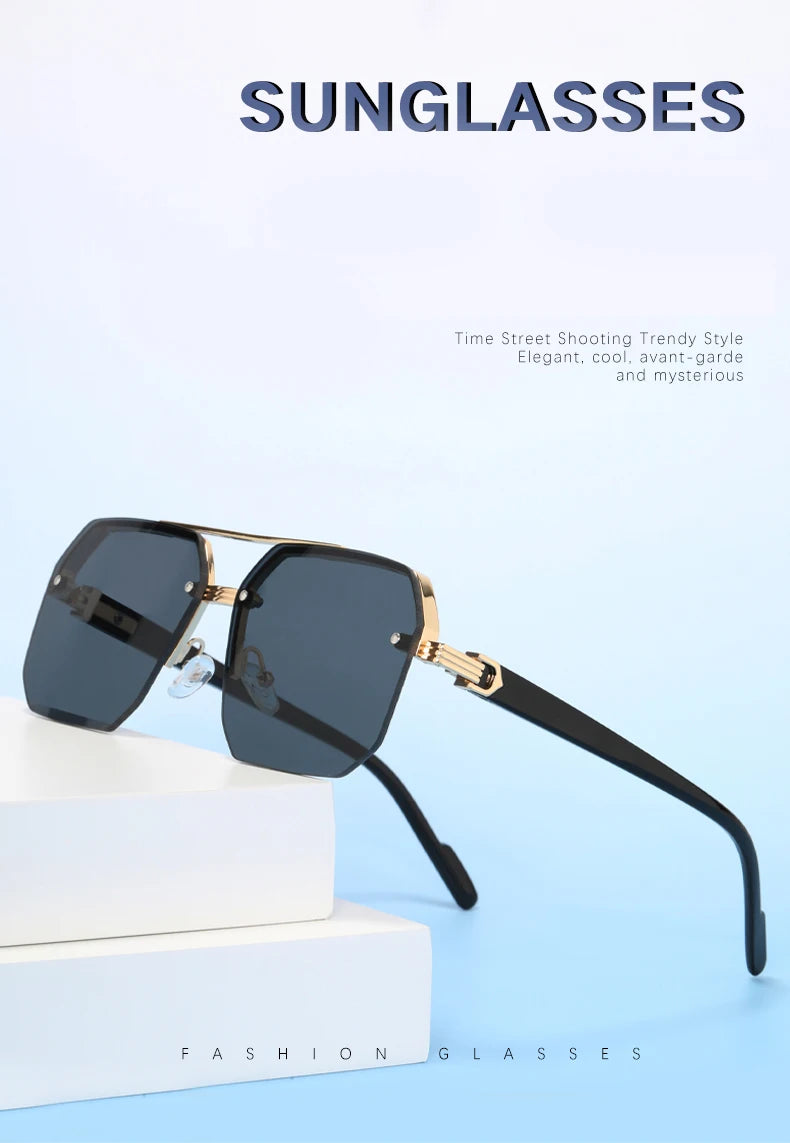 Retro Oversized Double Bridge Metal Sunglasses UV400